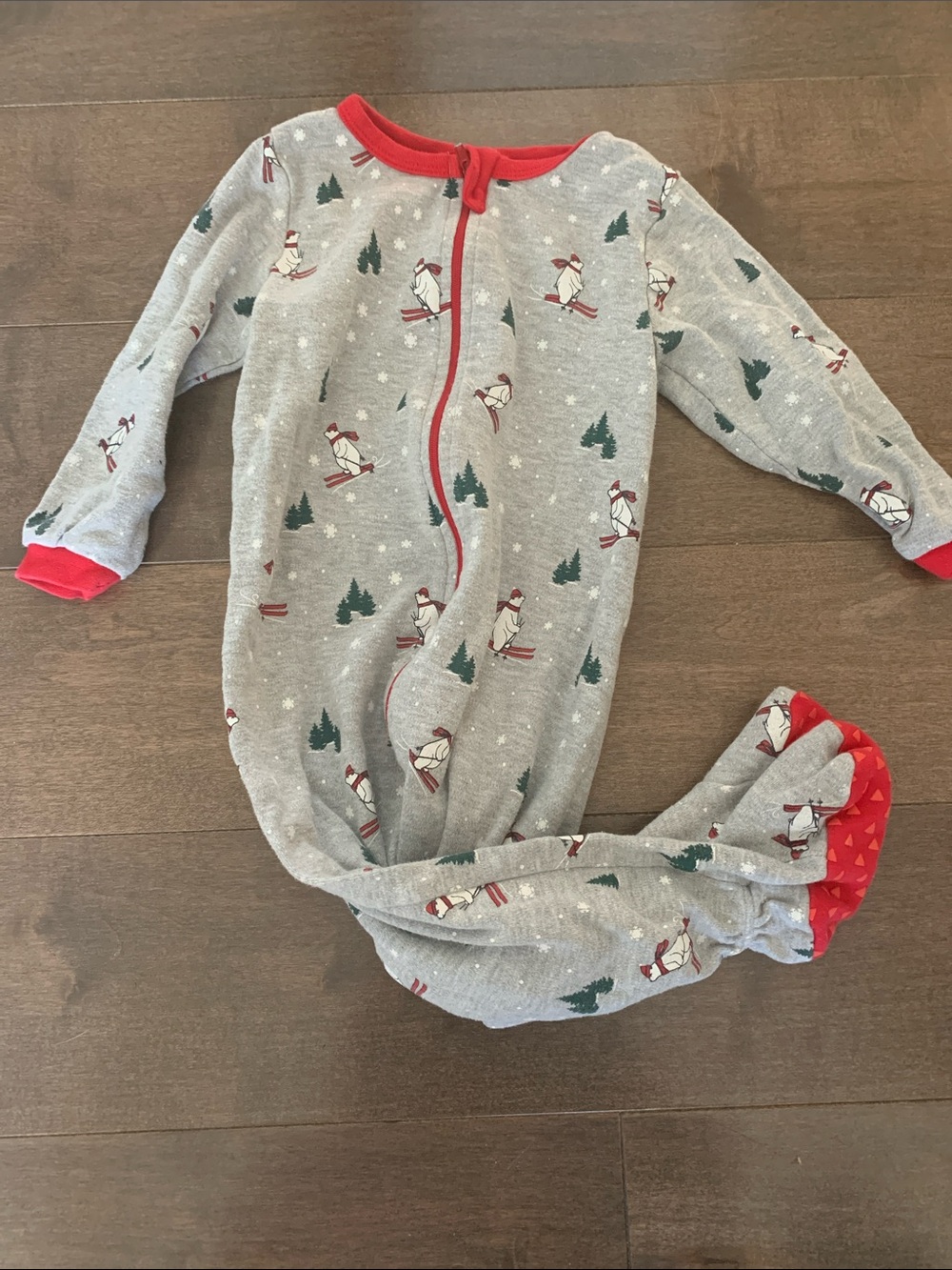 Kids Holiday Penguin Footed Sleep Gown - Gray and Red - 24m